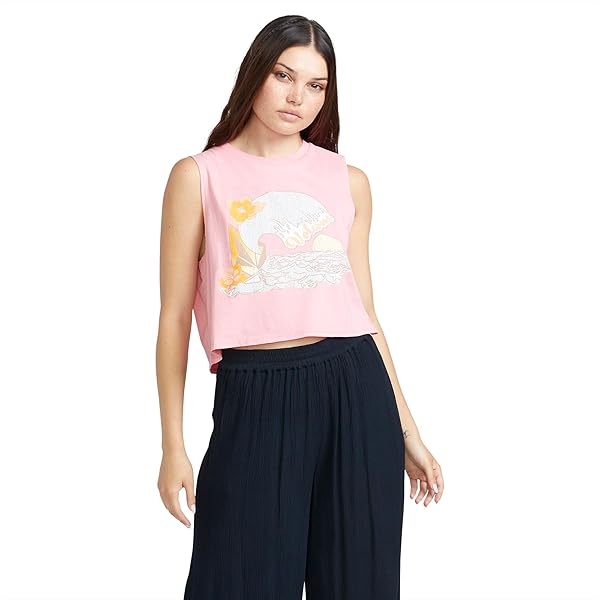 Volcom Women’s Stone Hour Crop Tank – Soft Ribbed Muscle Tee With Chest Print | YAE Vibes