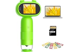Pocket Microscope for Kids with 2inch IPS Screen, Leipan 16MP Digital Microscope 1000X, 1080P Mini Microscope with 8 LEDs, Compatible with PC, Includes 8GB Card