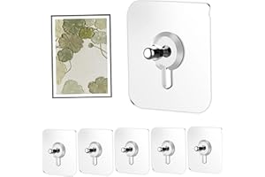 Nail Free Stickers for Walls, 6PCS 2.4x2.4 Inch Transparent Drill Free Adhesive Hooks, Waterproof Stick on Hooks for Hanging,