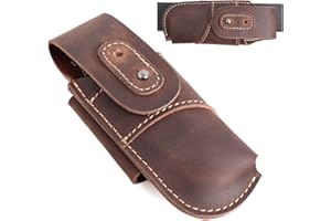Topstache Leather Pocket Knife Sheath - Belt Loop EDC Belt Organizer - Horizontal Carry Knife Holder- Multitool Sheath with Two Snap Closure for Folding Knife, Darkbrown