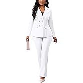 Pant Suits for Women Dressy Business Casual Outfits Long Sleeve Blazer Jacket Wide Leg Pant Sets Work Office Suits