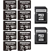 GIGASTONE 64GB Micro SD Card 10-Pack, A1 V30 4K Video Recording, Surveillance Security Cam Action Camera Drone Professional, 90MB/s Micro SDXC UHS-I Class 10