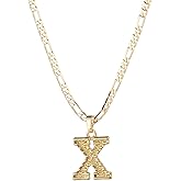 kelistom Initial Necklace for Women Men, Gothic 14K Gold Plated 26 Letters Pendant Necklace, Figaro Paperclip Chain with Extension