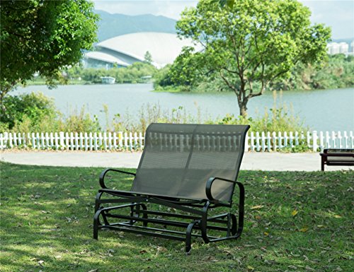PatioPost Glider Bench Chair Outdoor 2 Person Loveseat Chair Patio Porch Swing with Rocker, Mocha
