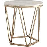 SEI Furniture Luna Round Faux Stone Side Table, Champagne