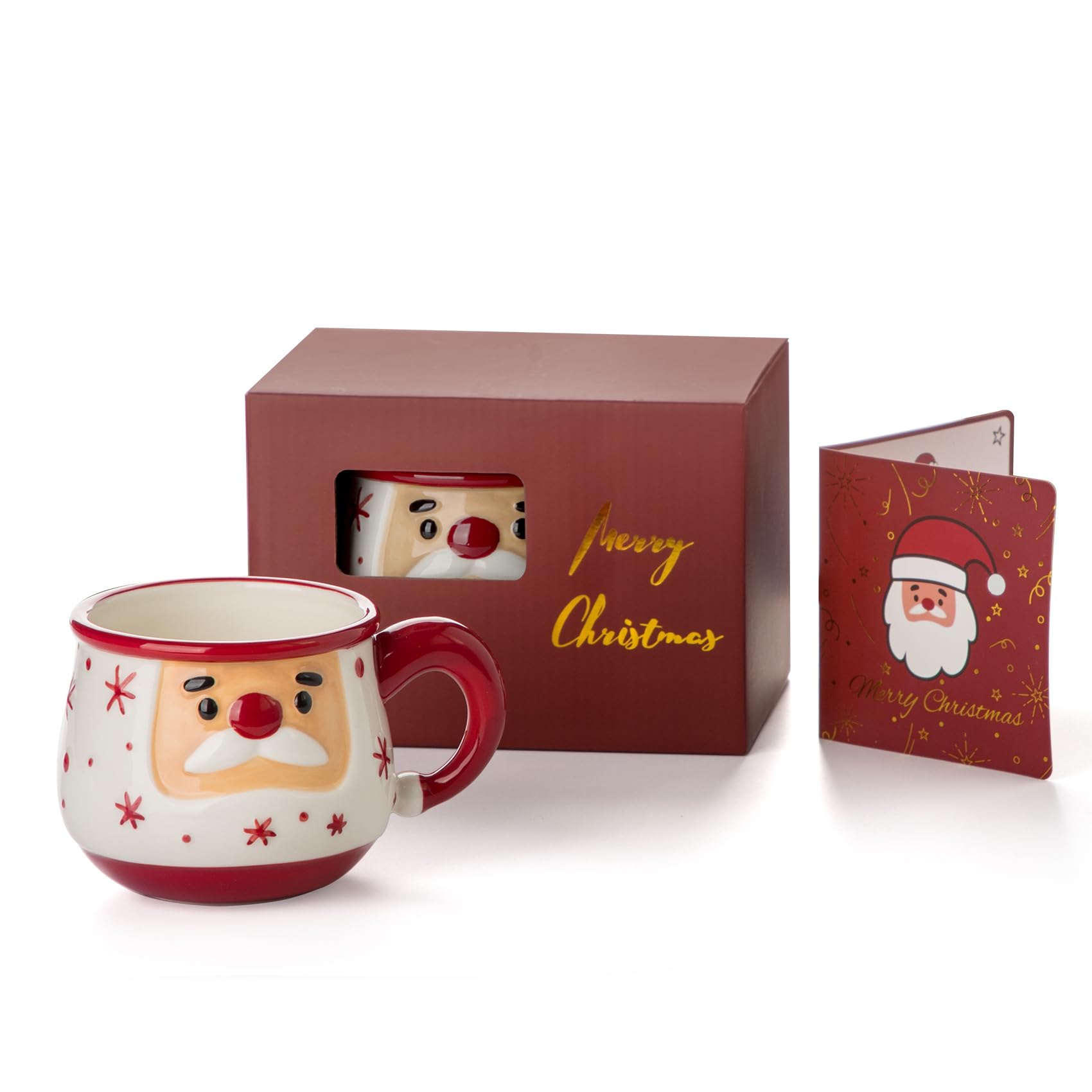 Photo 1 of Nucookery Christmas Mug - Card & Gift Box Included - Adorable Santa Face Design - Funny & Cute Coffee Mugs - Perfect for Mom kids Dad Gifts,16 Oz (Christmas Red)