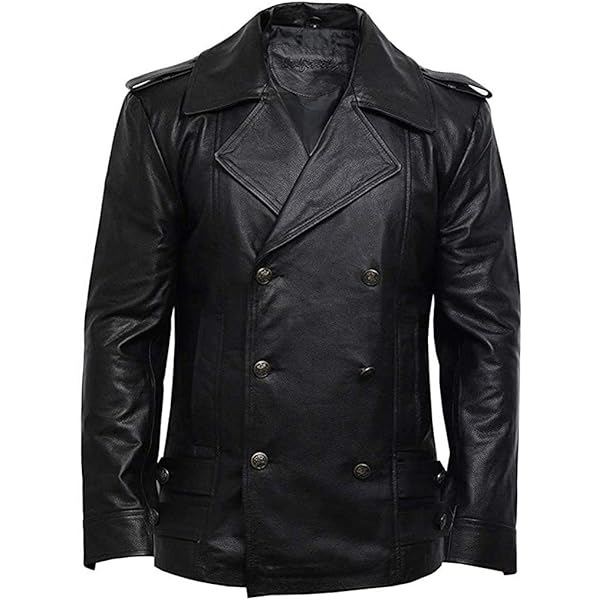 Leather Trench Coat Mens Black Cowhide Real Leather German Naval
