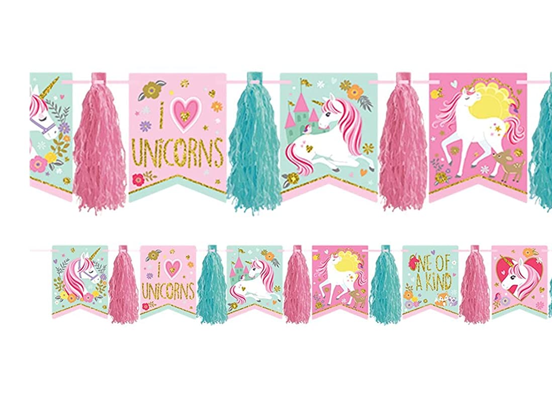 Amscan 221929 - Magical Unicorn Kids Birthday Glitter Tassel Garland Decoration - 3.04m