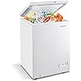 COSTWAY Chest Freezer, 3.5 Cu.ft Quiet Small Deep Freezer with Top Open Door & Removable Basket, 7-Grade Temperature Setting, Compact Freezer with Two Rolling Casters for Apartments, RV, White