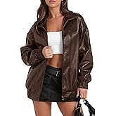 xxxiticat Women's PU Leather Jacket Long Sleeve Turn Down Collar Zipper Faux Leather Windbreaker Bomber Coat Outerwear