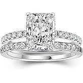 PAFIDDY 1.5 Carat Radiant Cut Engagement Ring Set, S925 Silver 5A Cubic Zirconia Wedding Ring Set for Women