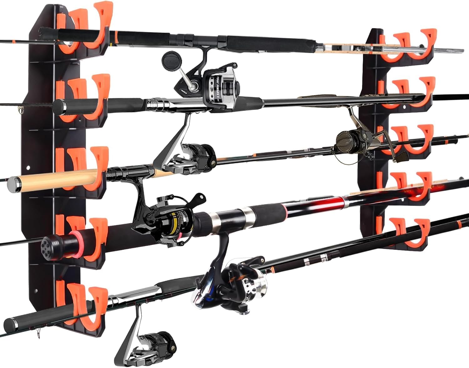 BOOSTEADY Fishing Rod Holders Holds Up to 10 Rods,Fishing Rod Rack for Garage,Fishing Pole Holders, Wall or Ceiling Mounted Fishing Rod Rack,Fishing Gear Gifts for Men-Orange