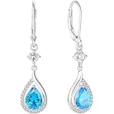 Vinoya Teardrop Birthstone Earrings for Women 925 Sterling Silver Cubic Zirconia White/Yellow Gold Plated Dangle Drop Earrings Jewelry for Her
