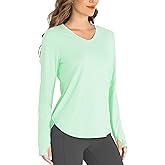 Hiverlay Long Sleeve Workout Shirts for Women V Neck UPF 50+ Athletic Shirts with Thumbhole Running Loose Active T-Shirts