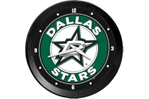 The Fan-Brand NHL Dallas Stars: Ribbed Frame Wall Clock - Sports Team Bar Sign Décor - Home Man Cave, Party Decoration - Made On Demand