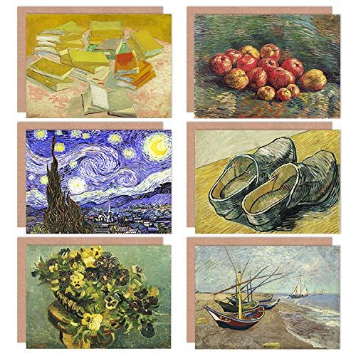 Artery8 Vincent Van Gogh Vissersboten Leather Clogs Apples Viooltjes Starry Novels Fine Art Greeting Card Pack of 6