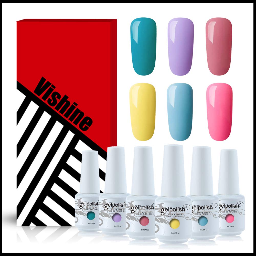 Vishine Gel Nail Polish Set 6 Pcs Candy Rainbow Color Soak Off UV LED