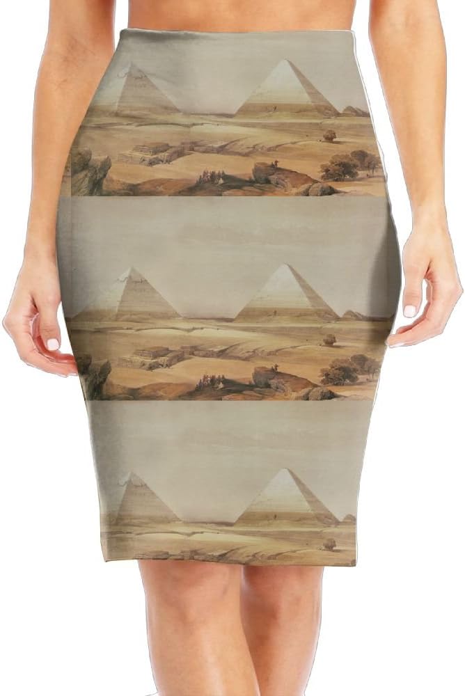 David Roberts Egypt Painting Pyramid Women's Fashion Printed Pencil Skirt