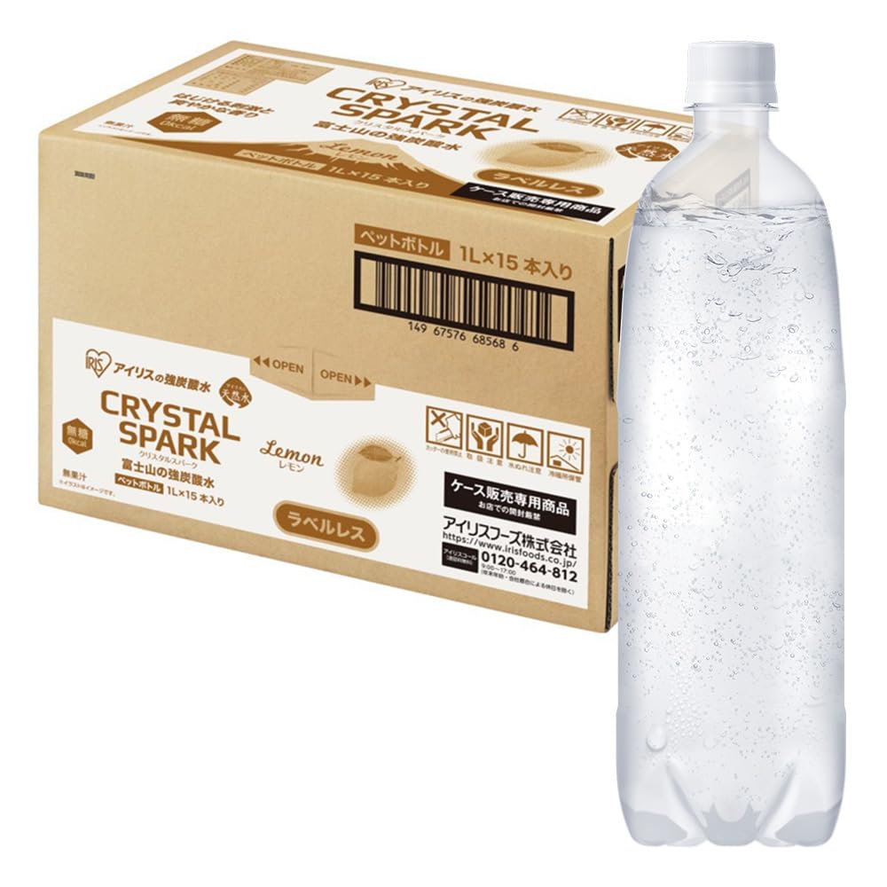 アイリスオーヤマ 炭酸水 レモン ラベルレス 1000ml ×15本 富士山の強炭酸水 バナジウム含有 強炭酸水 ペットボトル 静岡県産 ケース 1リットル ボトル 割り材商品画像