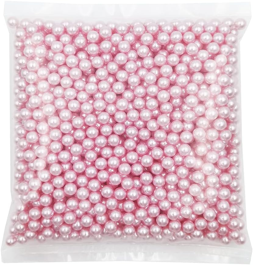 Vase Fillers - INSPIRELLE 1100pcs Pink Undrilled ABS Art Faux Pearls for Vase Fillers, 8mm No Hole Makeup Beads to Hold Lipstick Eyeliner, Imitation Round Pearl Beads for Table Scatter Home Wedding Decoration