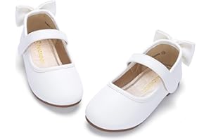 PANDANINJIA Toddler/Little Kid Girl's Angela Dress Mary Jane Ballet Flats Bow Flower Girl Wedding Party Ballerina Flat Shoes