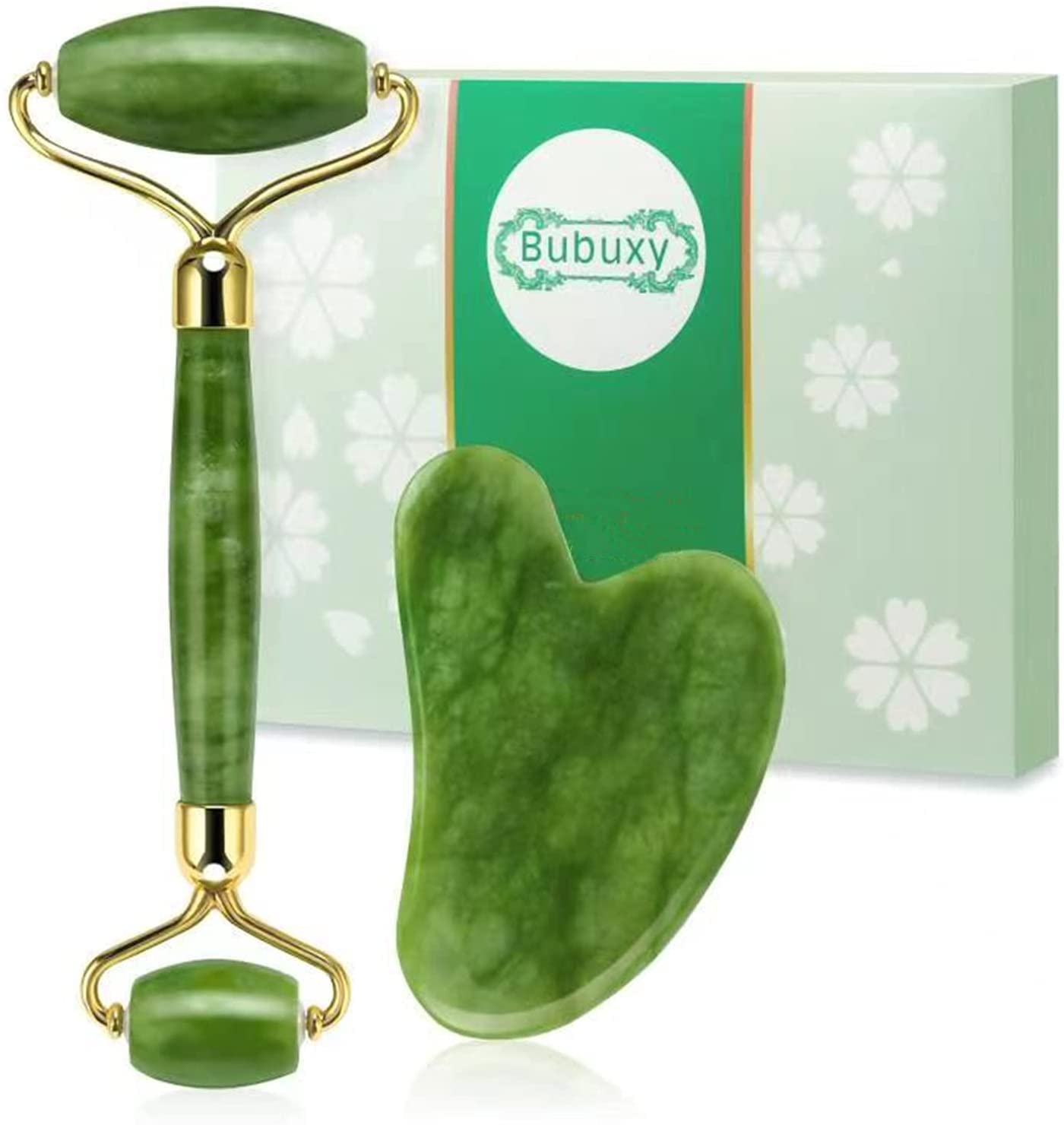 Jade Roller & Gua Sha Massage Kits, Natural Anti-Aging Face Roller and Jade Stone Set, Massager Facial Roller for Face, Eyes, Neck, Body