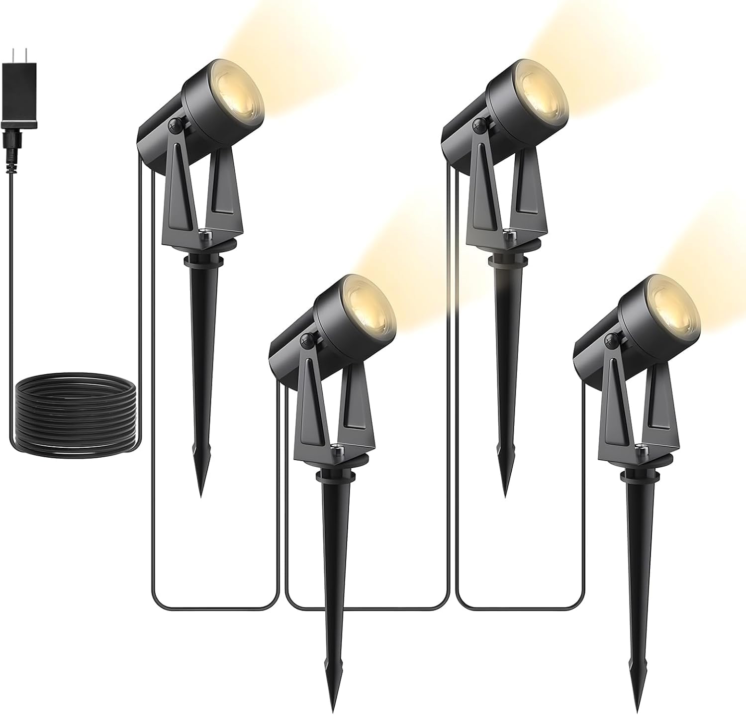 Photo 1 of Svater 4 Pack Landscape Lighting Low Voltage,Outdoor Spotlights with Transformer, Plug in LED Spot Lights for Yard, Backyard,House 12V 3000K Warm White, IP65 Waterproof