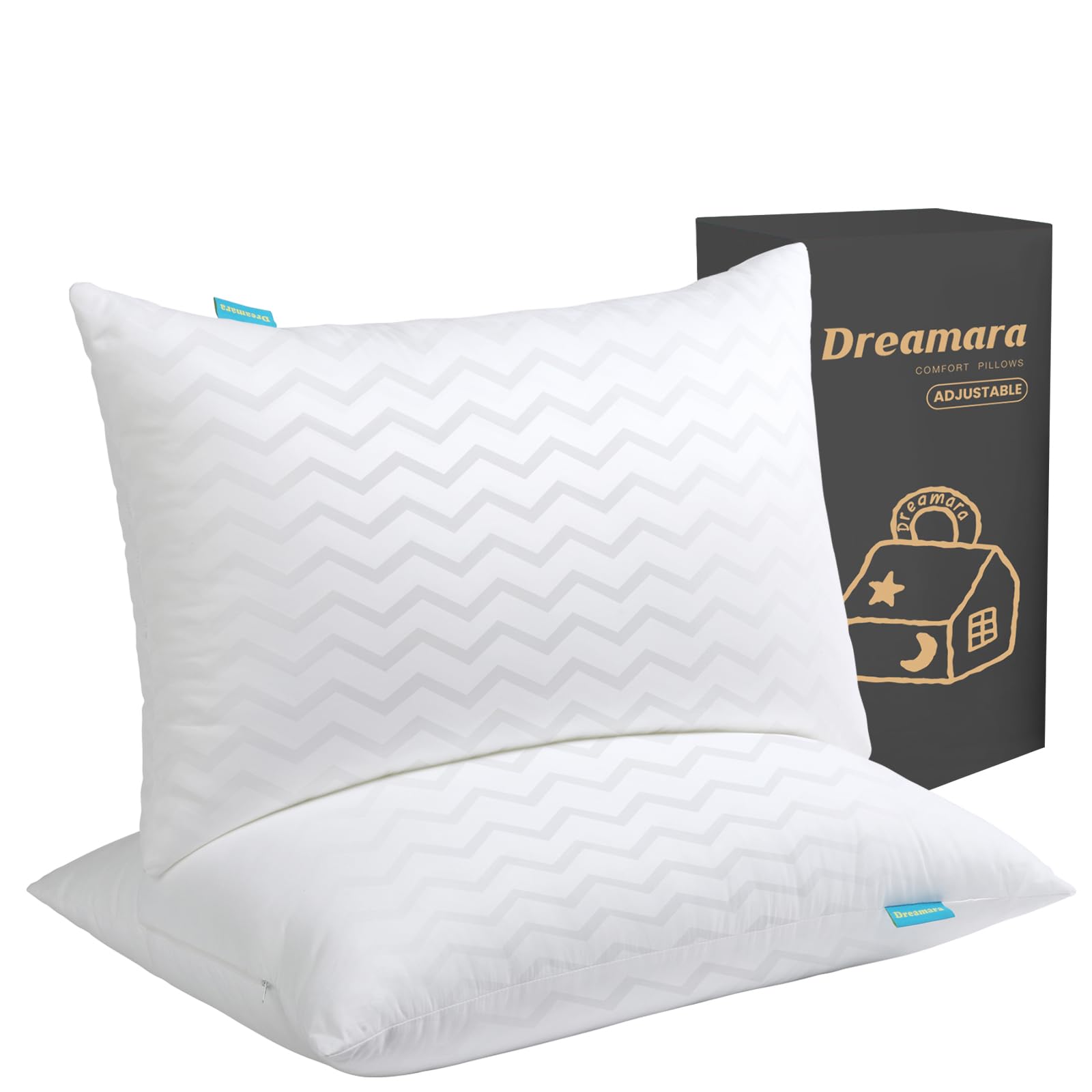 Photo 1 of Dreamara King Size Pillows Set of 2 - Hotel Collection Pillows with Adjustable Loft & Zipper, Fluffy & Supportive Down Alternative Filling, Suitable for Side, Back & Stomach Sleepers (White)