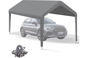 KAHLHAK Carport Canopy 10'x20' Heavy Duty Replacement Cover, Garage Shelter Cover 800D Oxford Waterproof & UV Protected Tarp with Ball Bungees, Not Include Frame, Gray