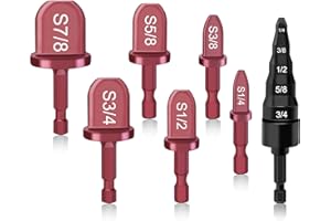 Hakkin 7Pcs Swaging Tool Drill Bit Set, Pipe Expander Tool with 5 in 1 Flaring Tool, 1/4'', 3/8'',1/2'',5/8'',3/4'',7/8'' Hexagonal Copper Tubing Tool Bit for HVAC Repairing Air Conditioner, Red