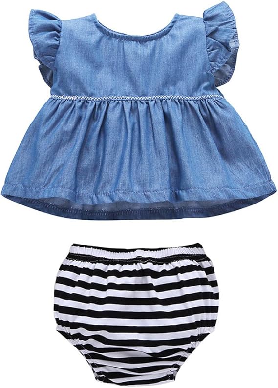 Amazon Co Jp Mornyray ベビー服 デニムワンピース ノースリーブ 袖なしドレス 女の子 赤ちゃん ショートパンツ 2点セット コットン 0 3歳 Size 服 ファッション小物