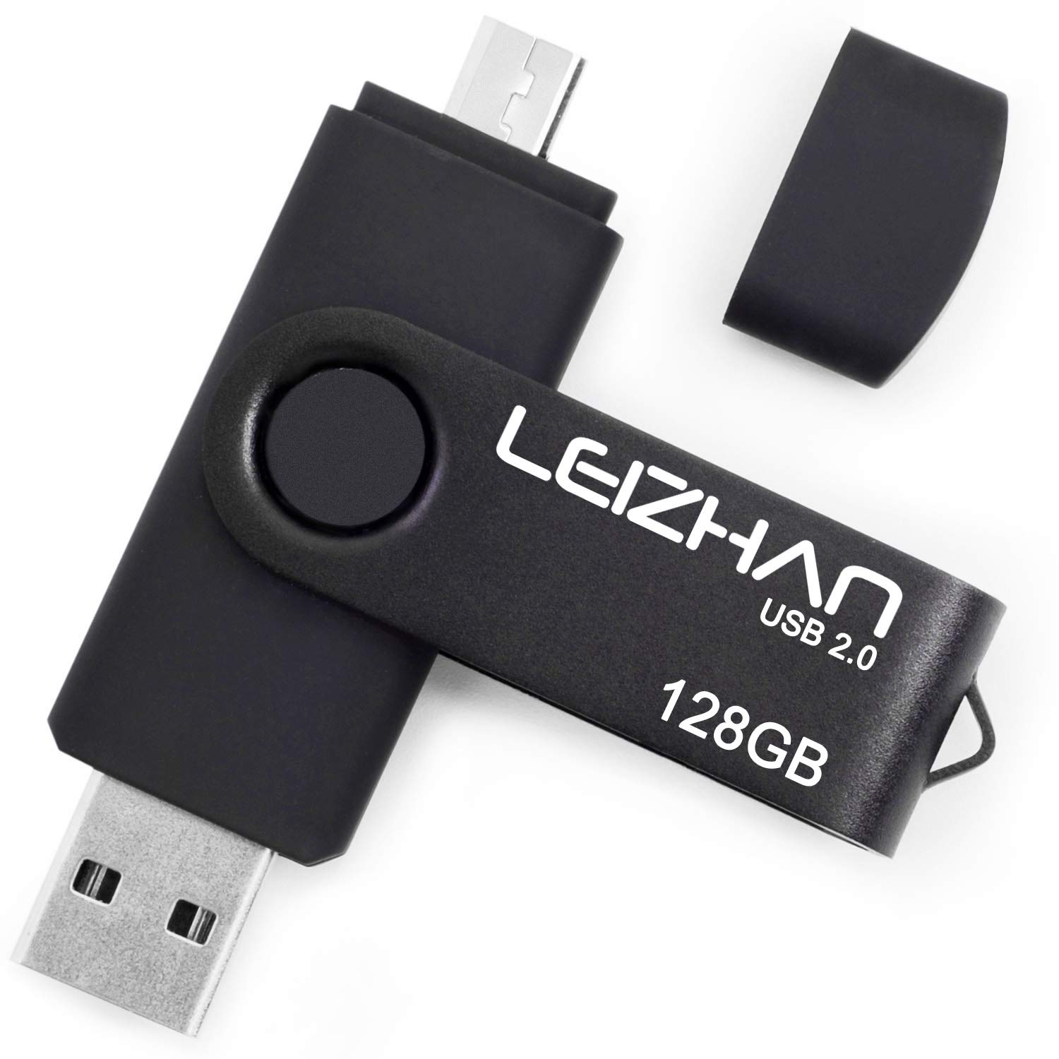 LEIZHAN 128GB Memory Stick USB Dual Port(USB 2.0 & Micro USB) Rotabable Pen Drive 2 in 1 USB flash Drive for Android Smartphones & Tablets & Laptops PC Black
