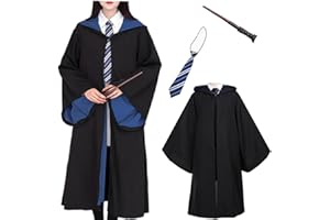 Utaomld Magician Robe with Tie Wand Wizard Witch Cloak Magical School Hood Robes Halloween Cosplay Costumes Adult Teens Cape