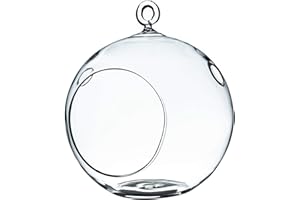 WGVI WGV Hanging Terrarium Globe, Width 5", Height 6", DIY Air Succulent Planter, Clear Glass Vase Orb with Flat Bottom, Candle Holder for Windowsill Outdoor Garden Decor, 1 Piece