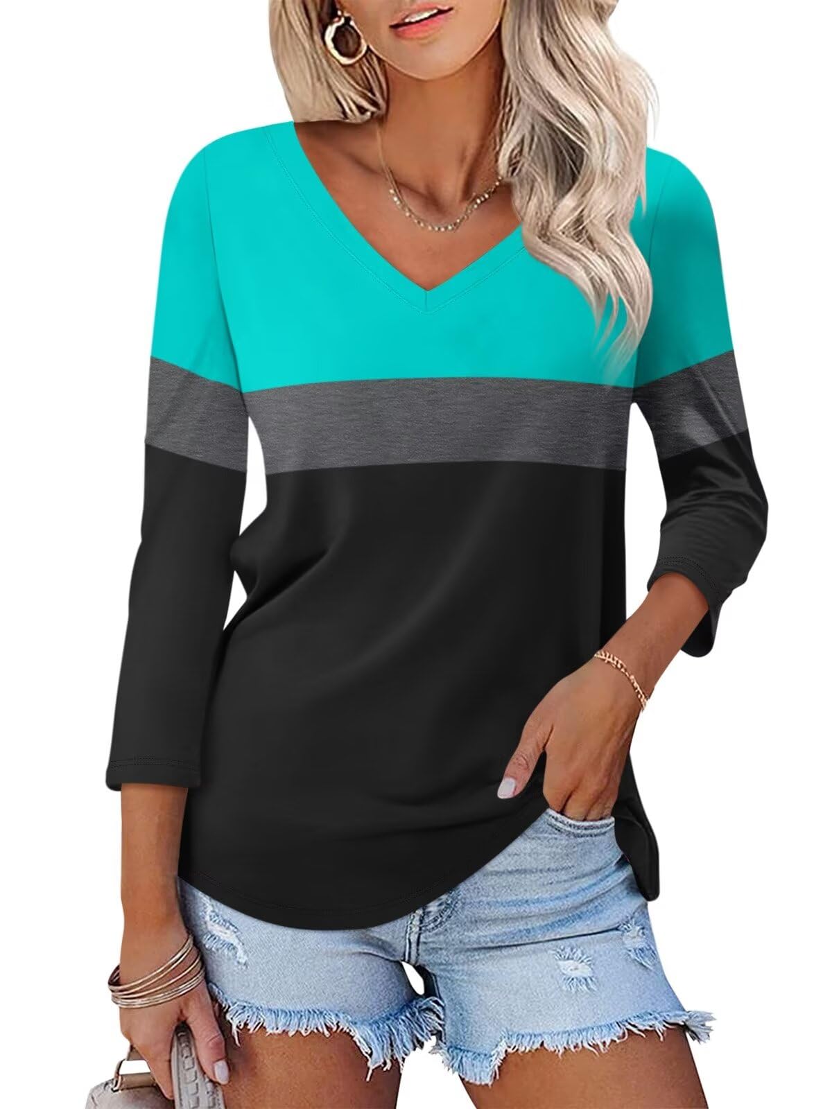 Women Summer Casual Colorblock Dot O Neck T Shirt main image 1
