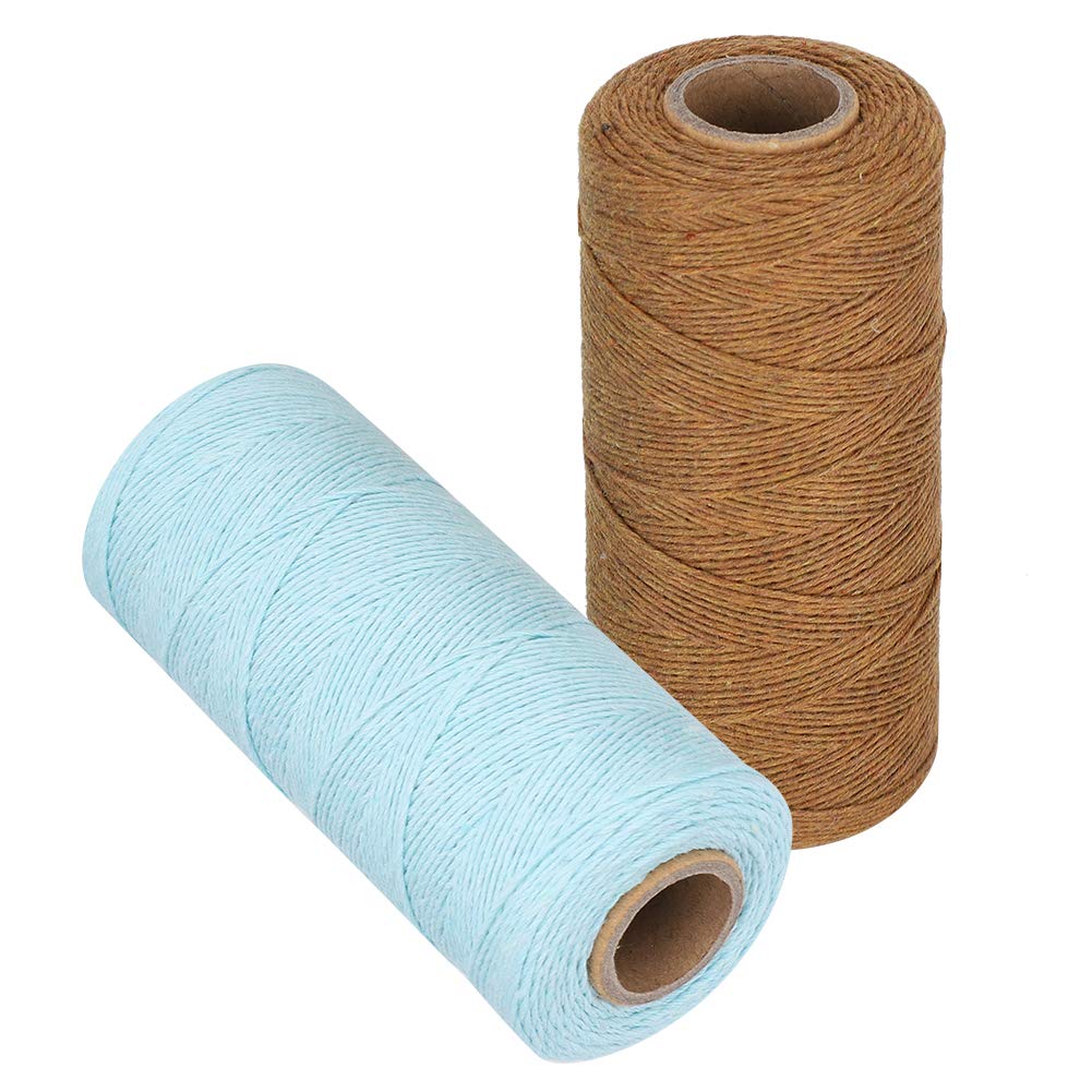 Macrame Rope for Knittin, Cotton Yarn Macrame Cord Soft Twisted Cotton Rope Linen Yarn Blue Brown Weaving Warp Thread for Crocheting, Weaving, Knitting, 250m