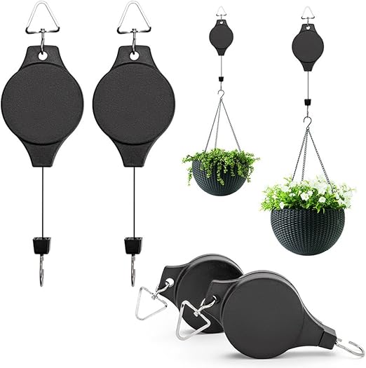 Amazon Com 4pcs Plant Pulley Hanging Basket Hooks Retractable