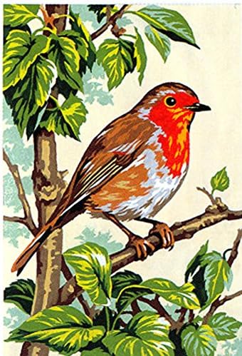 RED GORGE BIRD ON A TREE BRANCH NEEDLEPOINT CANVAS, NOT A KIT, CANVAS ONLY