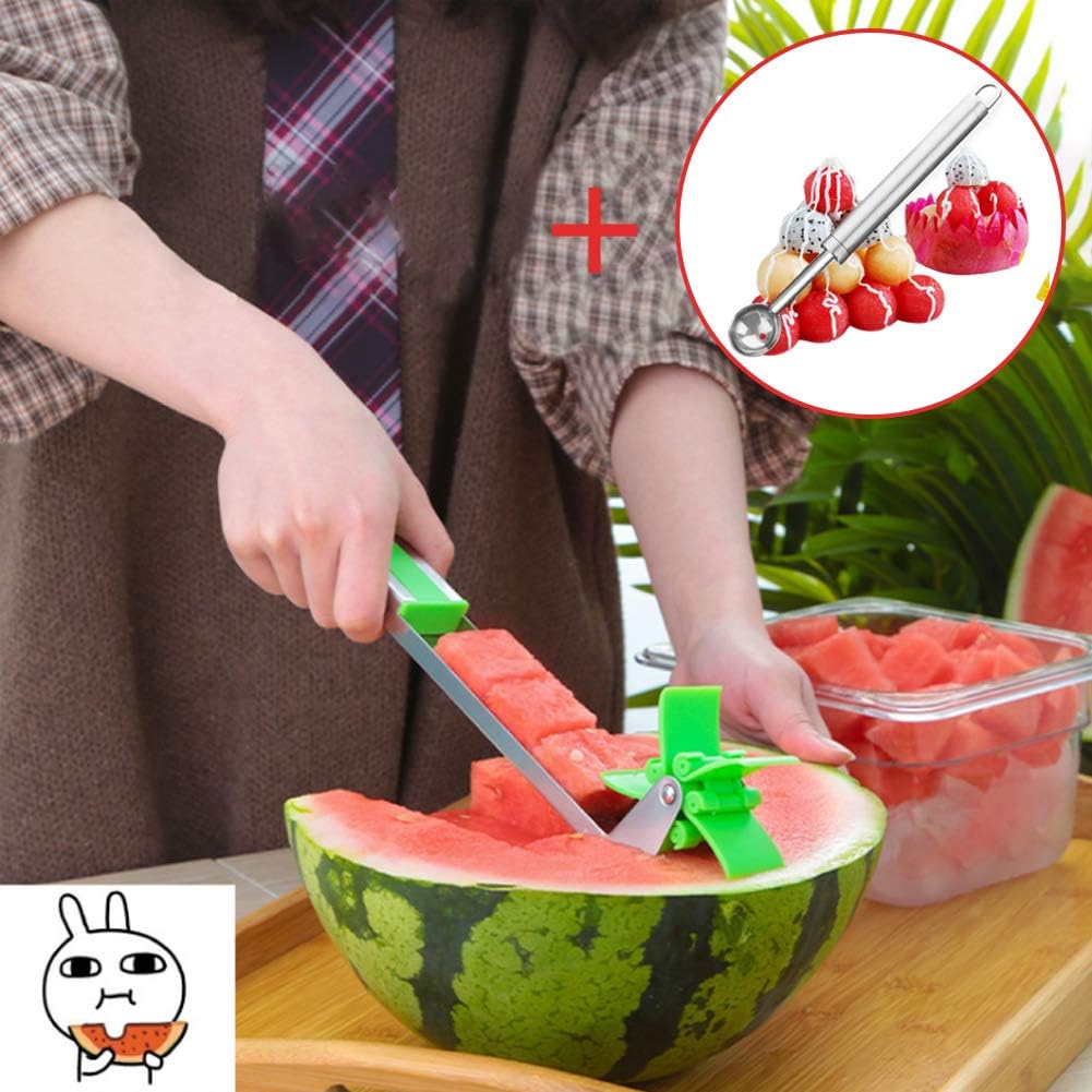 Watermelon Slicer Stainless Steel for Fruit Platter Fruit Windmill Cutter Kitchen Gadgets (Melon Baller Scoop)