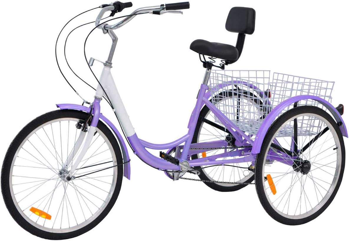 DoCred Adult Tricycle Trike 7 Speed Three-Wheeled Bike, 26 Inch Adult Tricycles Cruiser Bikes w/Low Step-Through Aluminum Frame, Wide Handlebar
