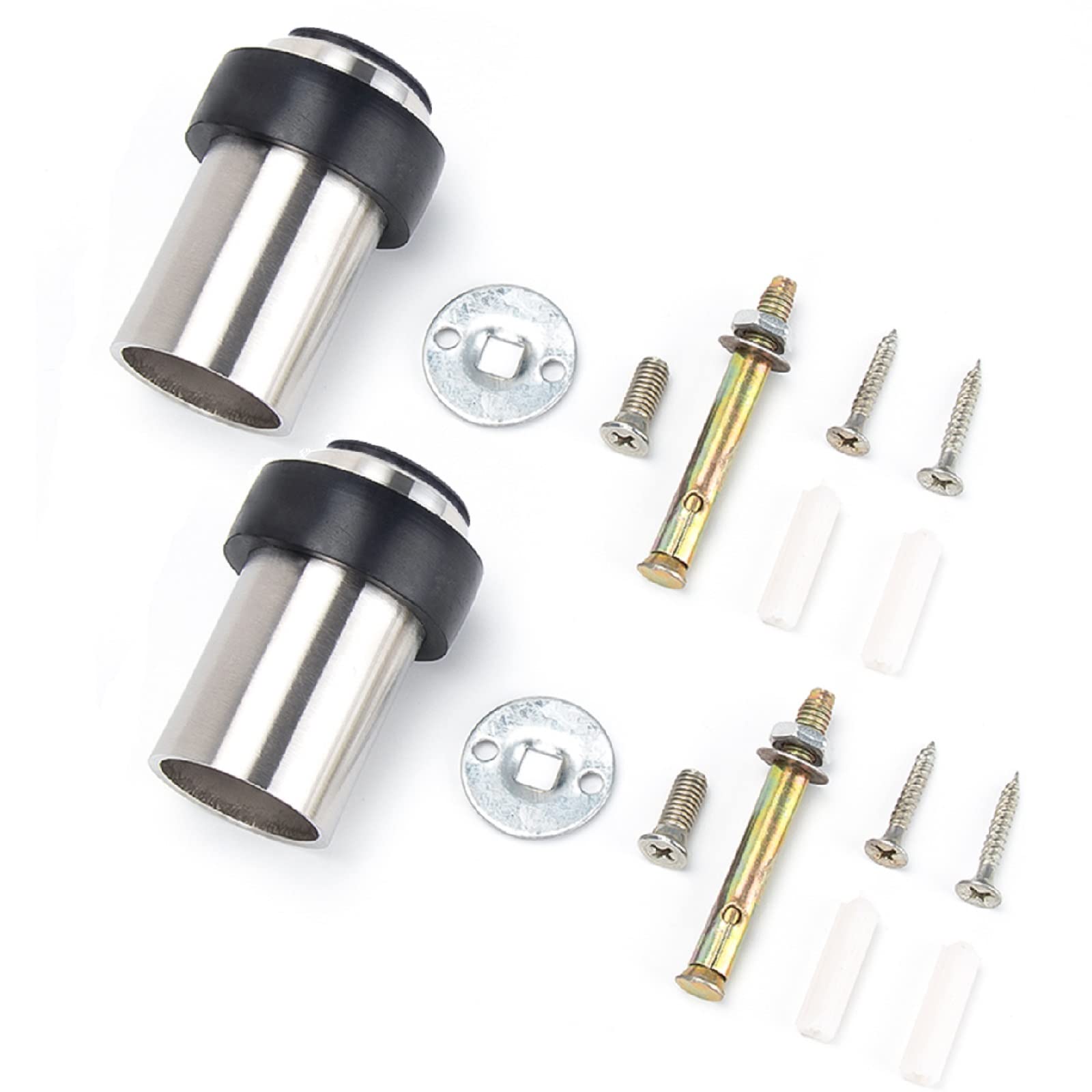 2 Pack Door Stoppers for Floor 85mm Door Stops Stainless Steel Wall Floor Mounted Doorstop with Sound Dampening Rubber Bumper, Cylindrical