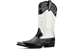 WEOOAR Cowboy Boots for Men Western Men's Boots with Classic Embroidered Slip Resistant Durable Fashionable Retro for Spring Fall
