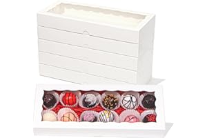 50pcs 12x5x1.5 Inches White Bakery Boxes with Window for Cookies, Macarons, Cakesickles, Brownies, Chocolate Truffles - Chris