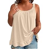 Eytino Women's Plus Size Tank Tops Summer Casual Scoop Neck Pleated Front Loose Flowy Sleeveless Cami Shirts(1X-5X)