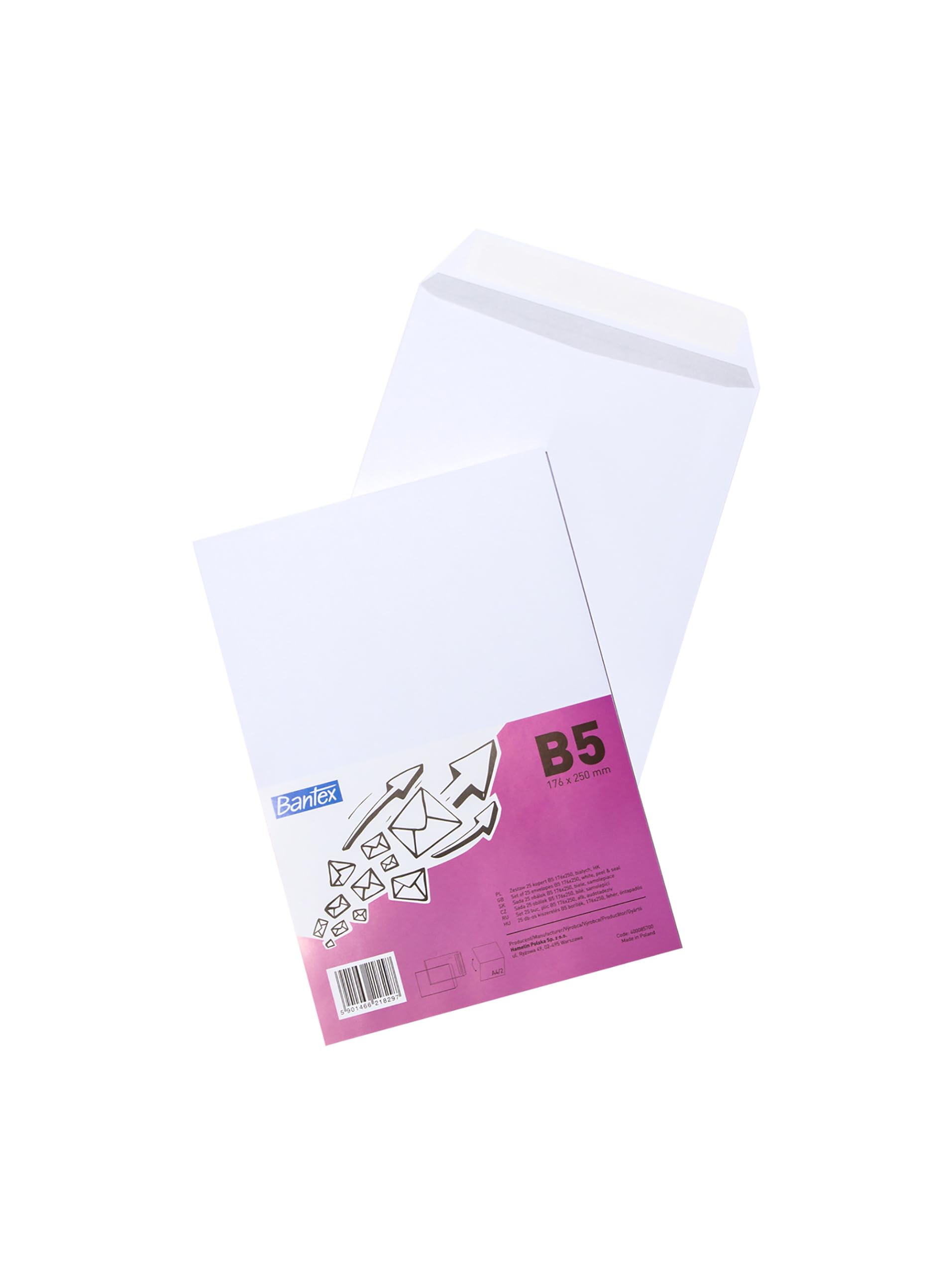 Bantex Envelopes DIN B5 (25 x 17.6 cm) / Envelopes with Peel Off Strips Pack of 50 in Foil Pack (White)