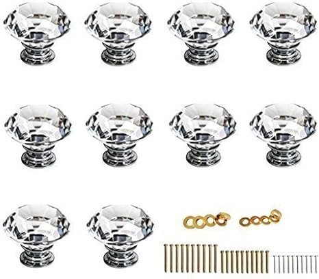 Sumnacon Reg 10 Pcs 40mm Clear Crystal Glass Door Knobs Diamond
