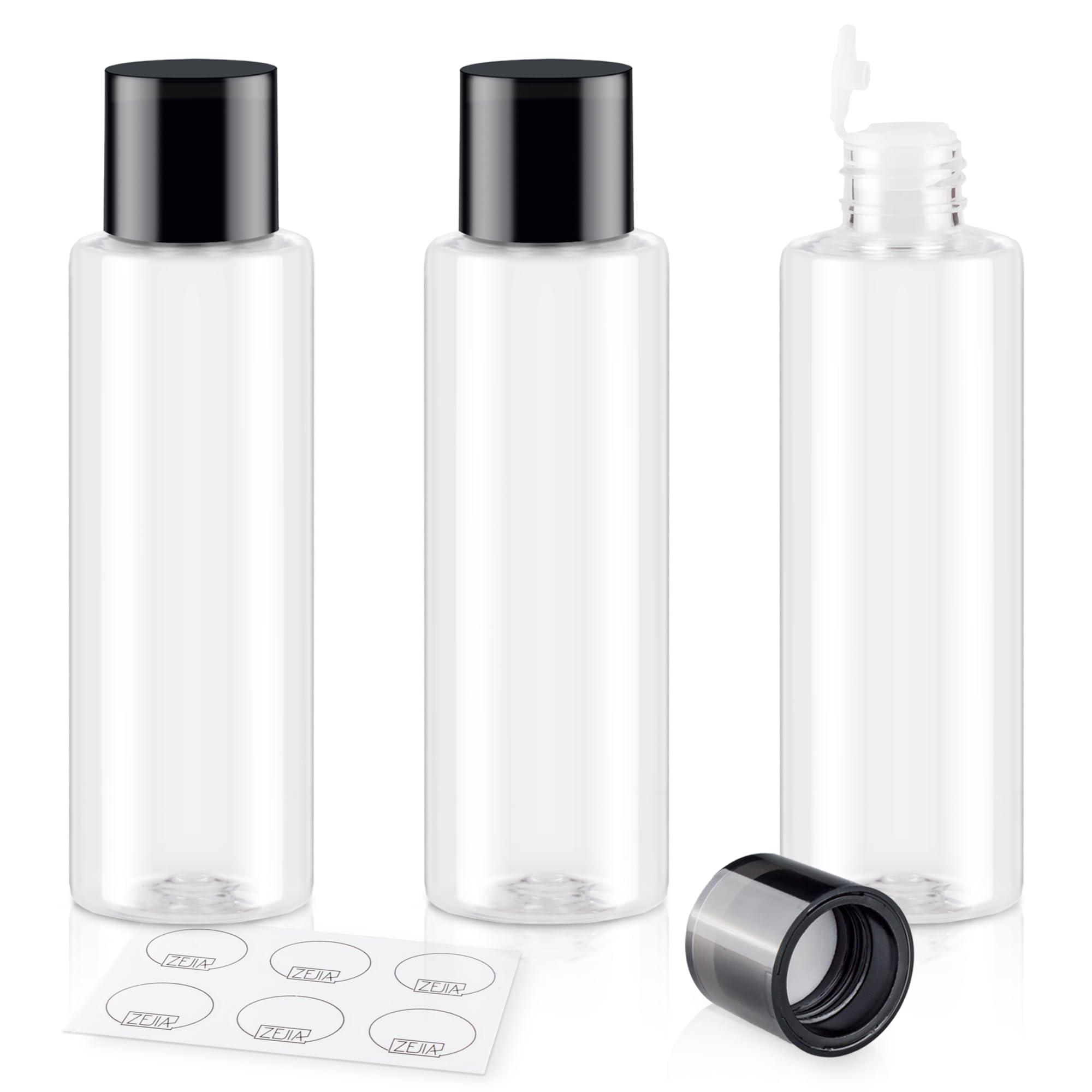 Photo 1 of ZEJIA Clear 150ML/5OZ Travel Size Toiletries, 3 Pack Plastic Travel Bottles, Double Leak Proof Travel Size Containers for Shampoo, Lotion, Body Wash, Refillable Empty Travel Bottles with 6pcs Labels

