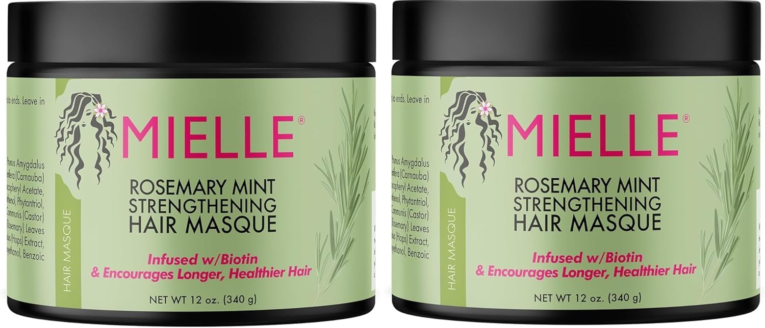 Mielle Rosemary Mint Strengthening Hair Masque, Essential Oil & Biotin Deep Treatment, Miracle Repair for Dry, Damaged, & Frizzy Hair, 12 Ounces