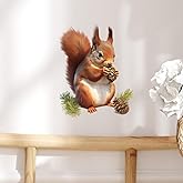 RoyoLam Lifelike Red Squirrel Eating Pine Cones Wall Decal Nursery Animal Wall Sticker Removable Peel and Stick Wall Art Decor for Kid Baby Classroom Preschool Living Room Playroom Bedroom School