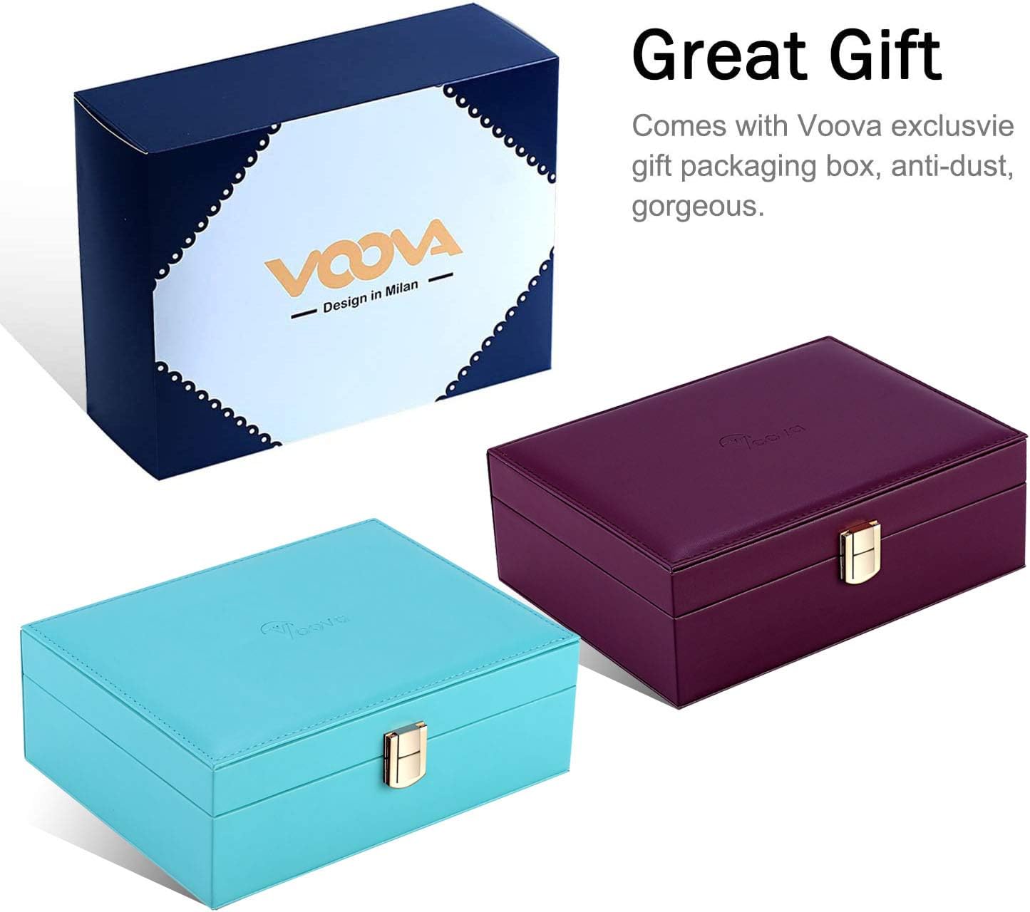 Voova Jewelry Box Organizer for Women Girls, 2 Layer Large Men Jewelry Storage Case, PU Leather Display Jewel Holder with Removable Tray for Necklace Earrings Rings Bracelets, Vintage Gift, Purple: Home Improvement